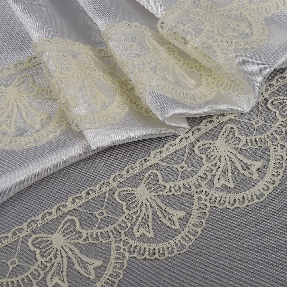 Кружево на сетке с матовой нитью с бантиками 60 мм, диз. 196, цв.молочный уп. 13.71 м, Kruzhevo