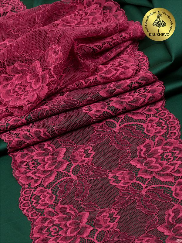 Кружево бельевое эластичное 180 мм / 3 метра, TBY.L838, цв.2925 розовый рубин