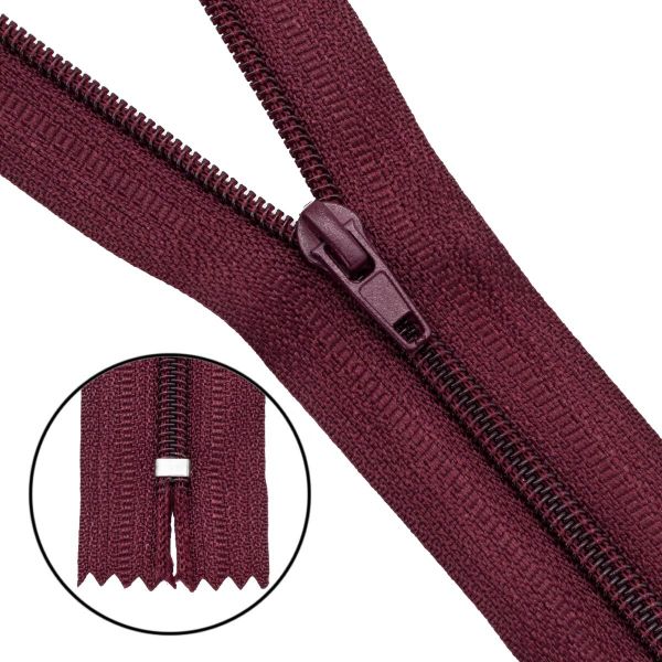 Молния спираль (витая) брючная Т4 (4 мм) 1 зам., н/раз., 20 см, автомат, F179 бордовый, 10 шт