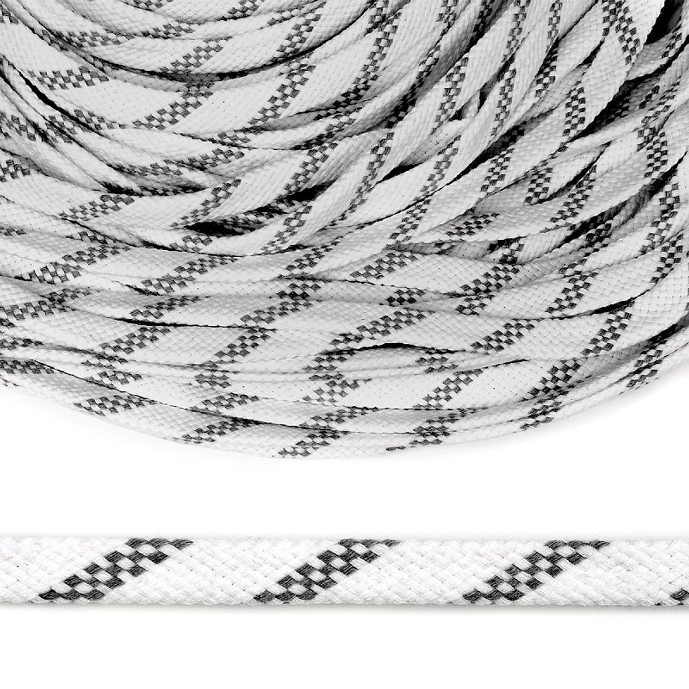 Шнур плоский плетеный х/б 12.0 мм / 50 метров, турецкое плетение TW 001/032 бело-черный
