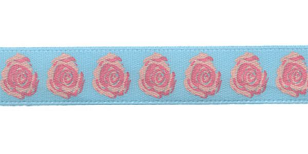 Лента атласная с рисунком 12.0 мм / 5 шт по 3 метра, R3/129 розочки/голубой, Gamma ALP-122