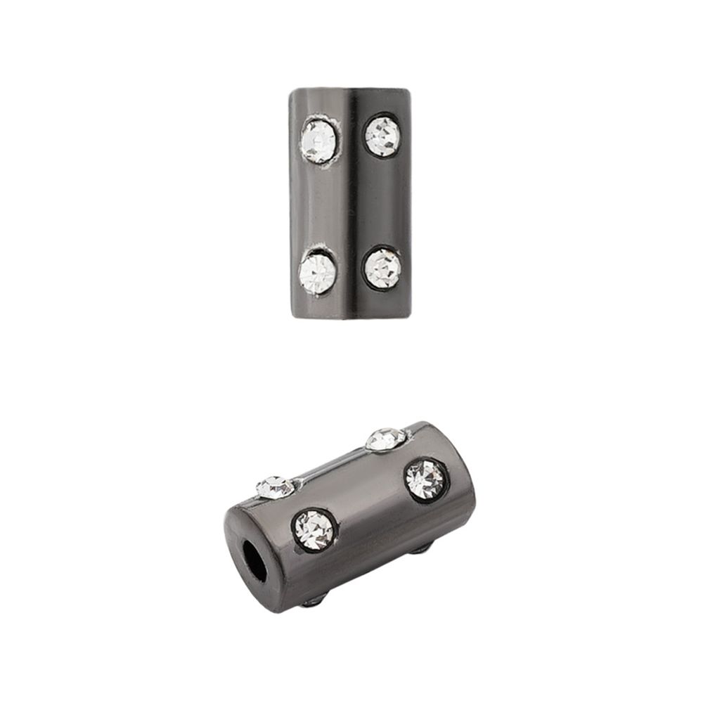 Наконечник для шнура металл цилиндр со стразами ⌀2,5/4,5 мм, 14,5х8 мм (чер.никель), 20 шт