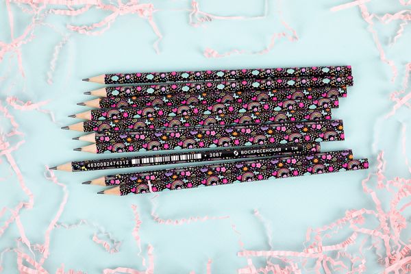 Карандаш чернографитный круглый заточенный ТМ (HB) 12 шт, 3067 Неоновая радуга, ВКФ PR-12Д