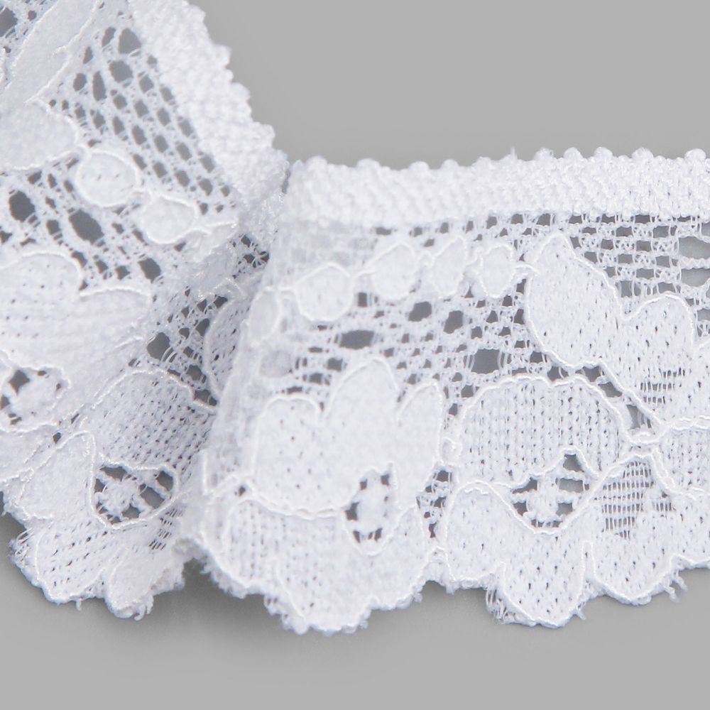 Кружево эластичное (стрейч) 30 мм, белый, 15 м
