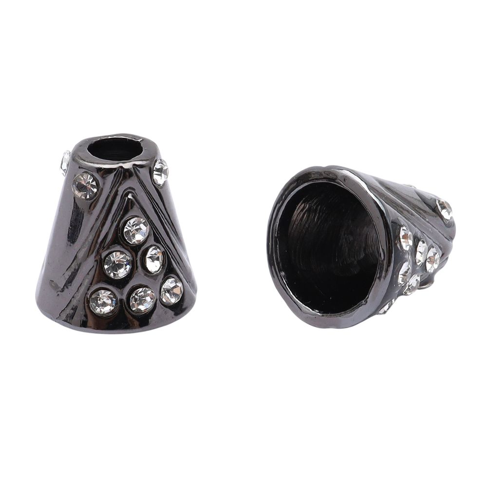 Наконечник для шнура металл колокол со стразами ⌀3,5/8 мм, 11х11 мм (чер.никель), 20 шт