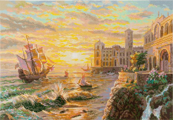 Алмазная (кристальная) мозаика Фрея, Закат на море, 65х45 см