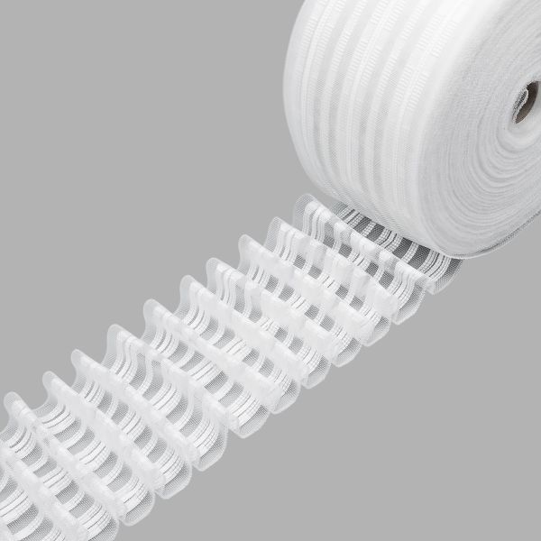 Лента (тесьма) шторная: сборка параллельная (1:2.5) 100 мм / 50 метров, (8 рядов петель, 3 шнура), прозрачный, 1038-0