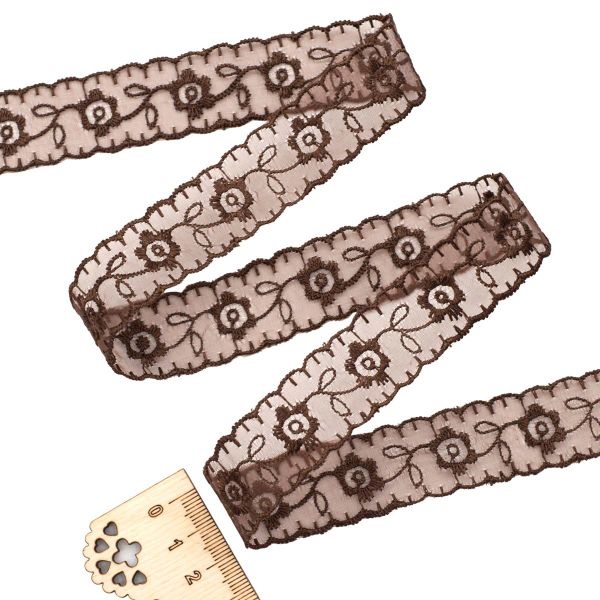 Кружево капроновое 22 мм / 6.8 м, (±4 см) 0574-1003, A754 коричневый