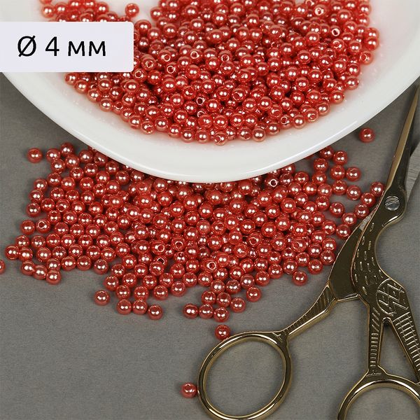 Бусины пластик (перламутр) ⌀4 мм, цв.058 красный уп.50г (1500 шт), Magic4Hobby