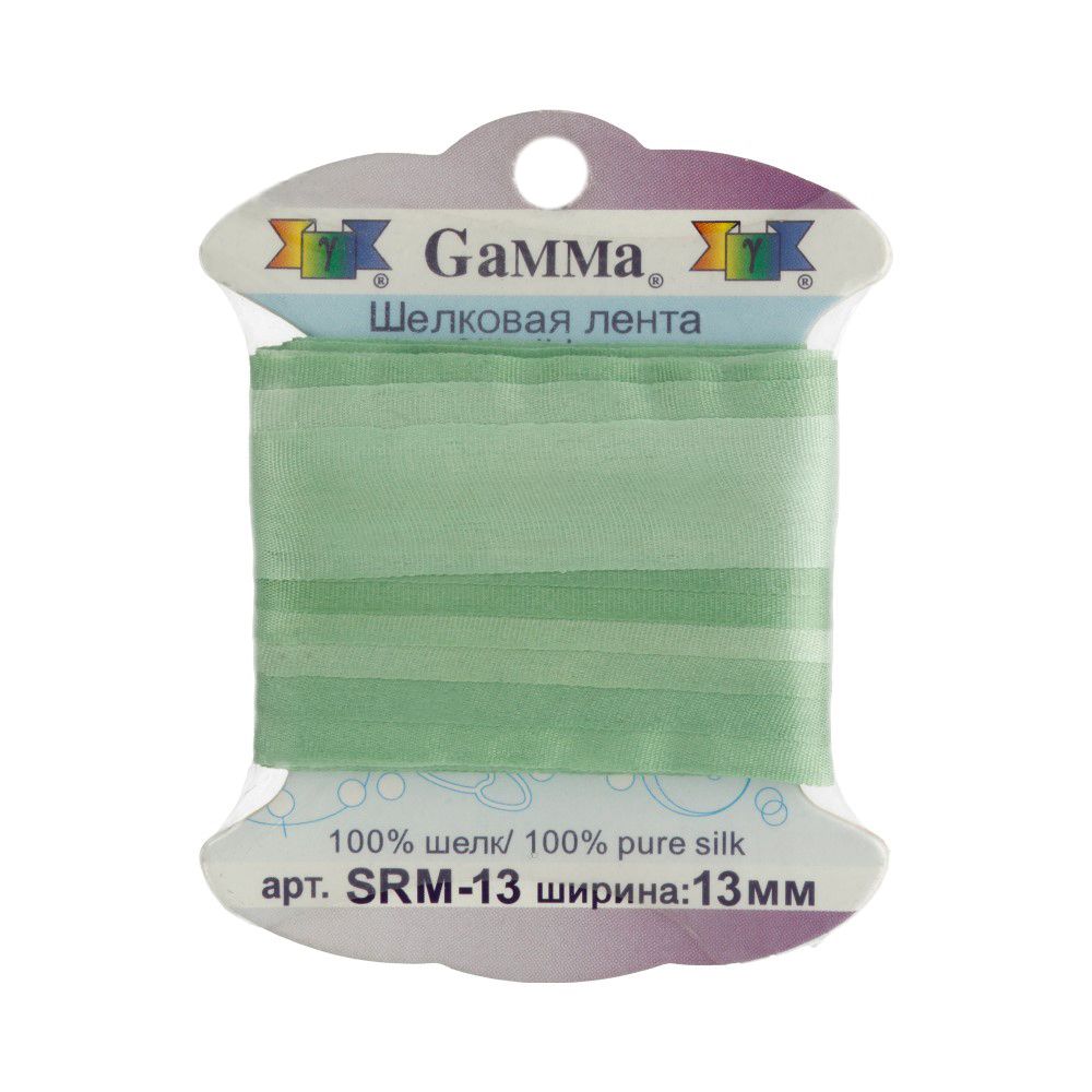 Тесьма шелковая 13 мм, 9.1 м, M042 св.зеленый/зеленый, Gamma SRM-13