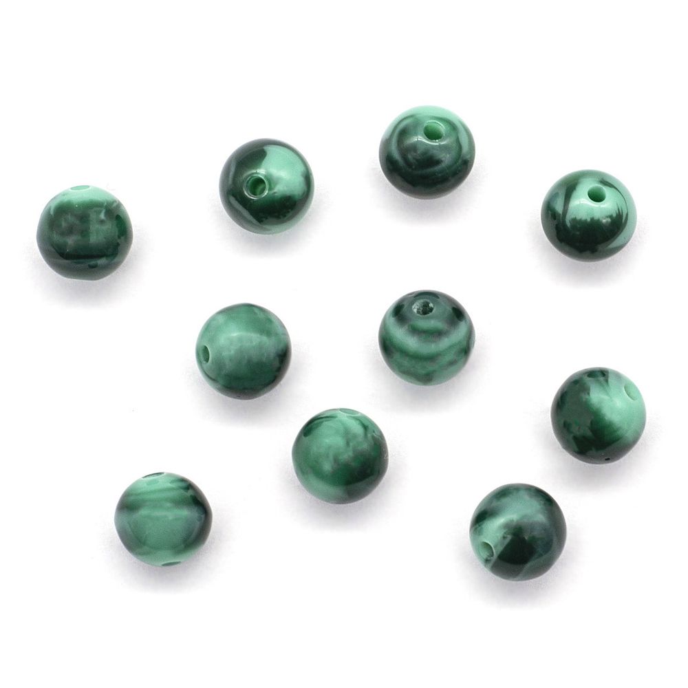 Бусины из смолы, имитация камня 11 мм, 10 шт в упак, малахит /TOS/