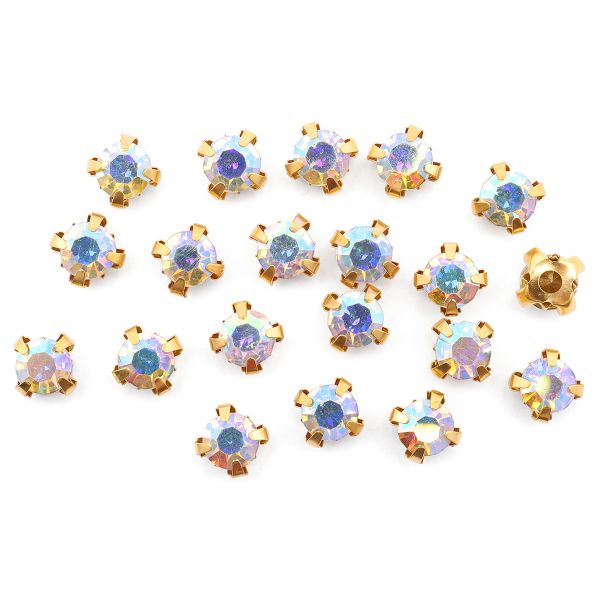 Хрустальные стразы в цапах круглые (золото) белый (с покрытием) 6х6мм, 20 шт/упак Astra&Craft, ЗЦ001ДС66