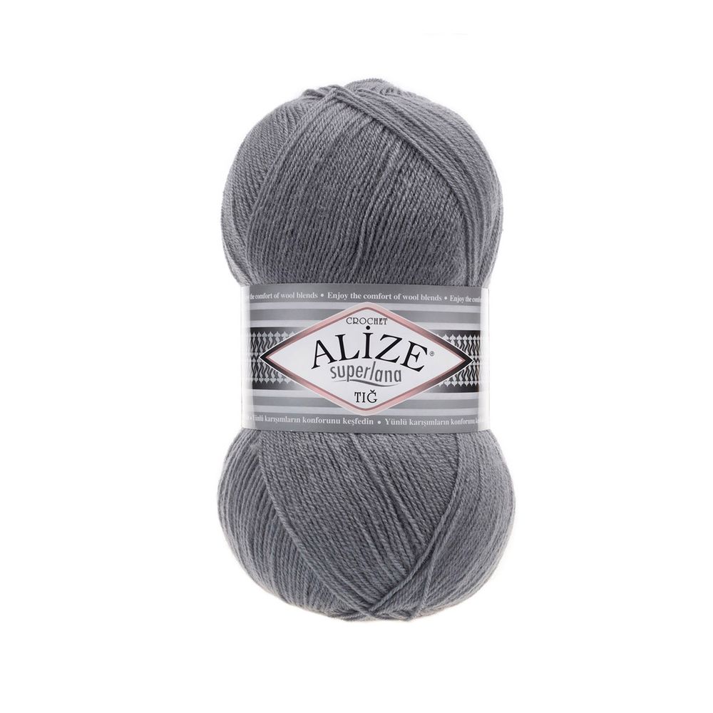 Пряжа Alize (Ализе) Superlana TIG / уп.5 мот. по 100 г, 570м, 87 угольно-серый