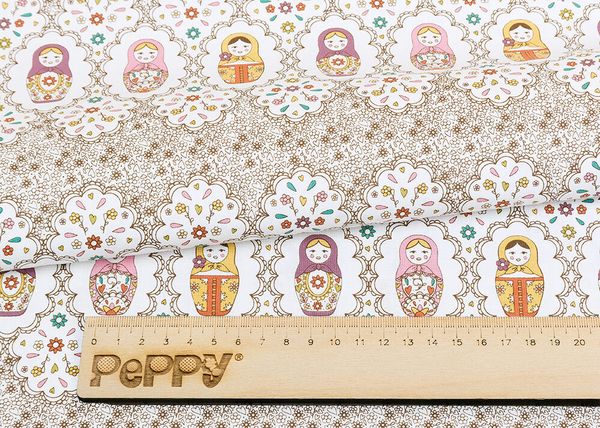 Ткань для пэчворка Peppy Крошки-матрешки, рулон 112 см / 5 метров, КМ-02 белый, Peppy