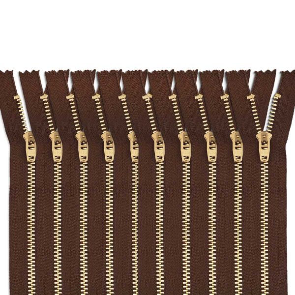 Молния металл джинсовая Т5 (5 мм) 1 зам., н/раз., 18 см, коричневый, 39128/18-3, 10 шт