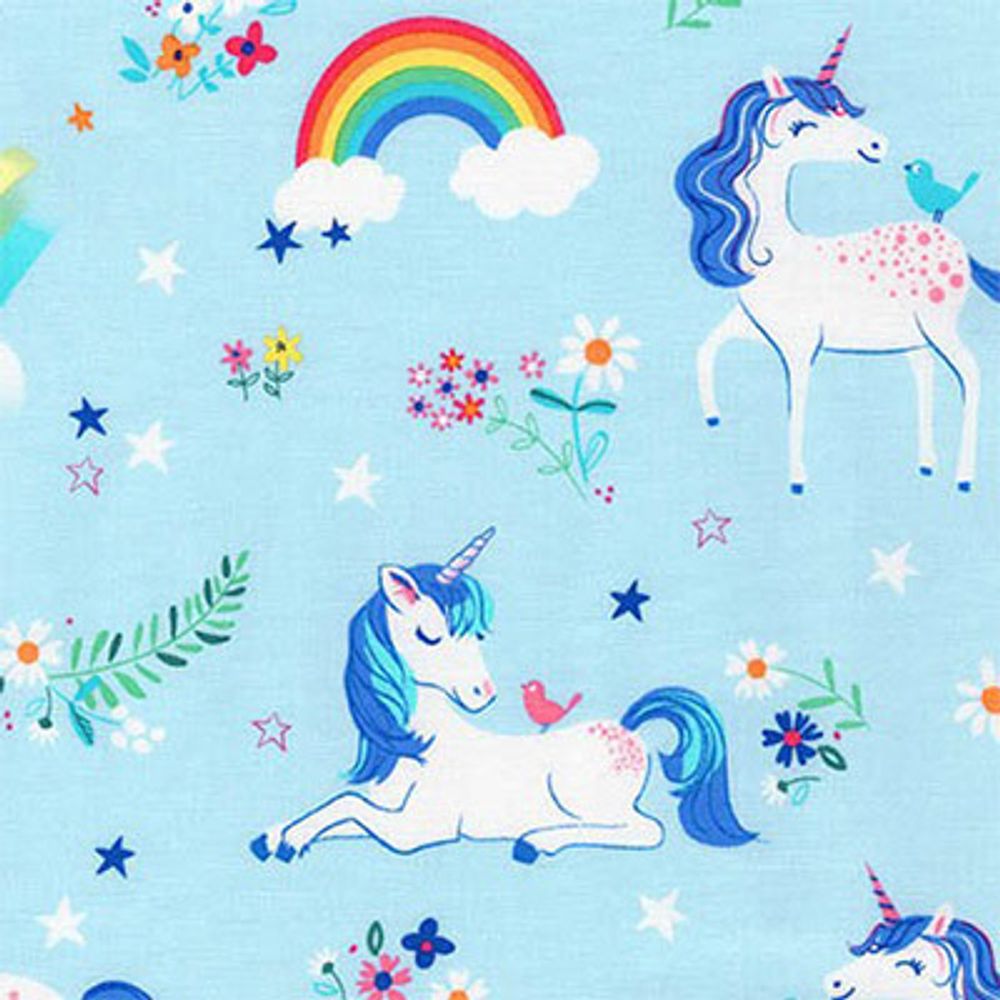 Ткань для пэчворка Peppy Happy Little Unicorns, отрез 50х55 см, 146 г/м², AUI-17163-4 Blue, Robert Kaufman