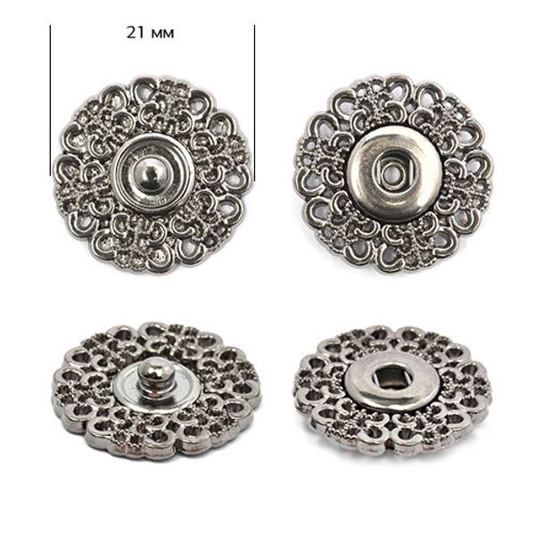 Кнопка пришивная металл ⌀21.0 мм, BJ116, цв.никель черный уп. 50 шт, TBY