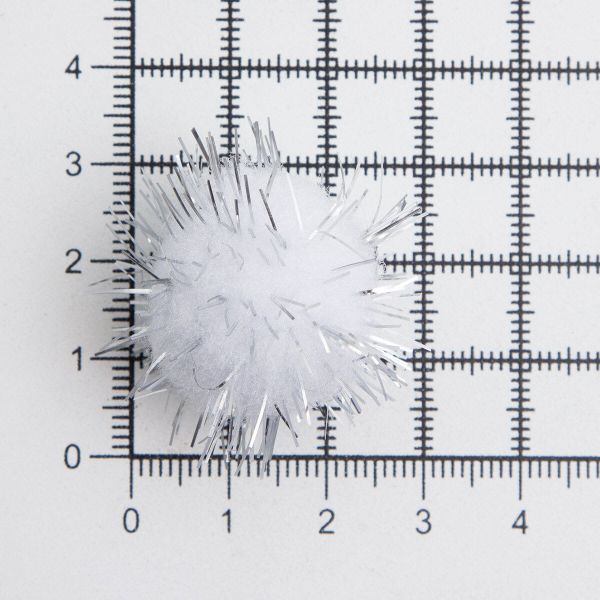 Помпоны с люрексом 25 мм, 125 шт., Астра (28 белый)