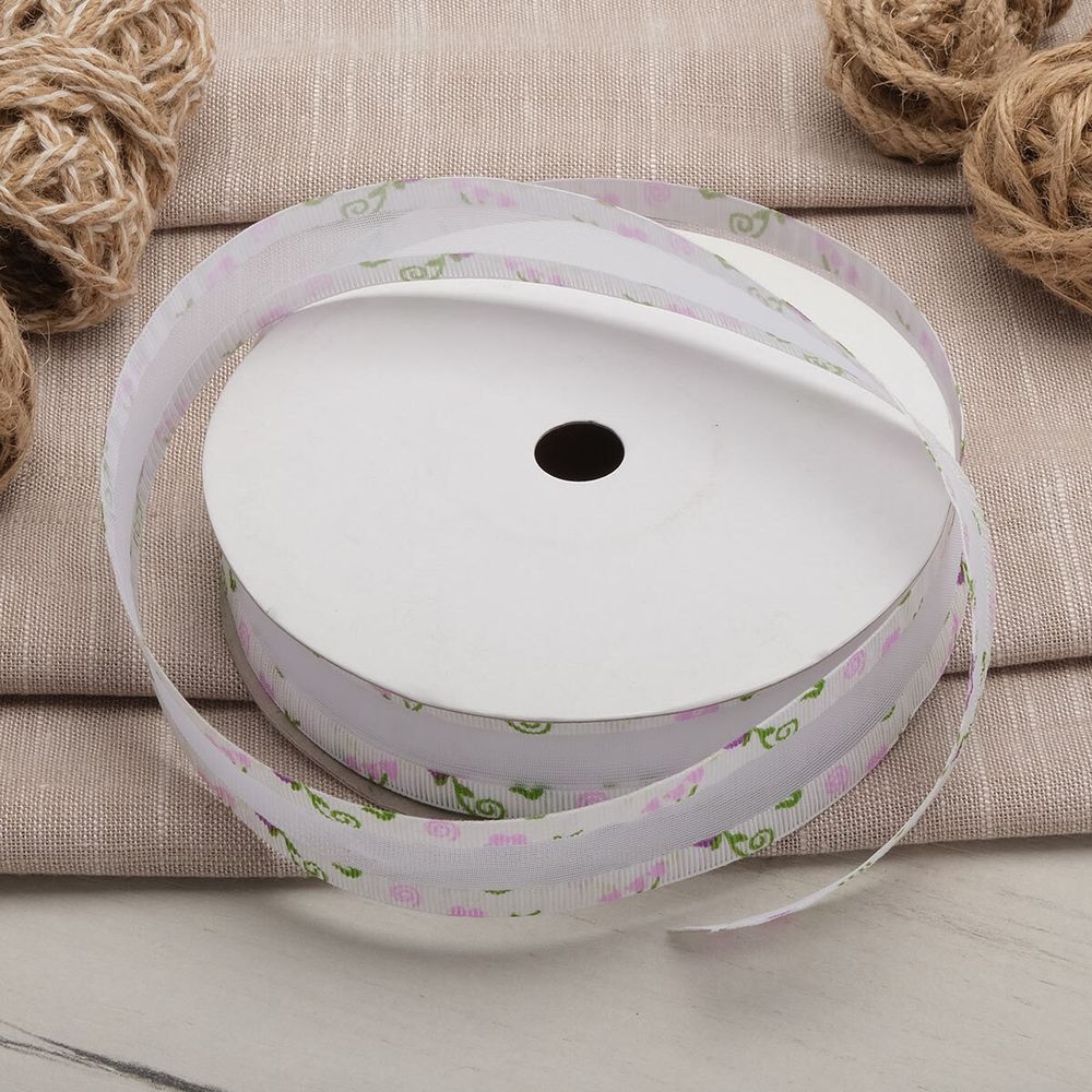 Тесьма отделочная Завитки, 25 мм, 25 м, 02 белый/фиолетовый