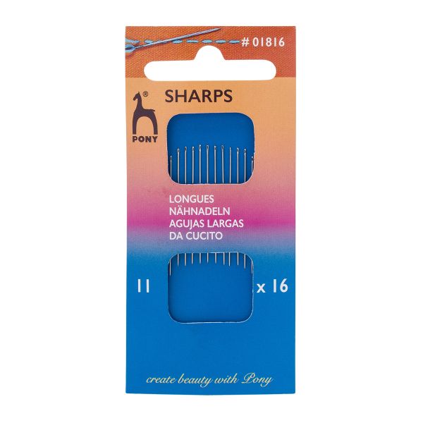 Иглы ручные для шитья Sharps №11 с серебряным ушком, 16 шт, Pony, 01816