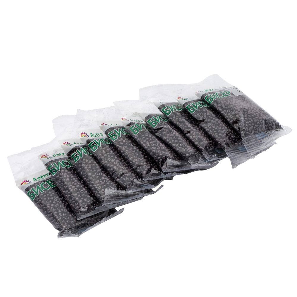 Бисер Astra&Craft 11/0 (2.1 мм), 200 г (10х20 г), цв. М924-О мокрый асфальт/непрозрачный, матовый