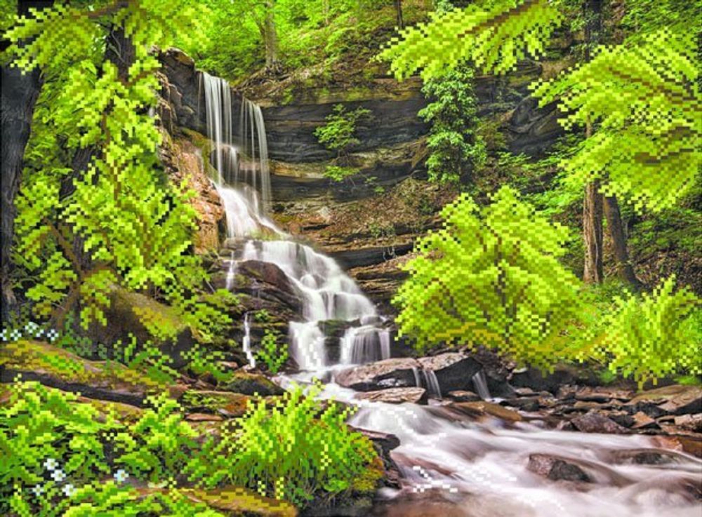 Рисунок на шелке Матренин Посад 37х49 - 4146 Водопад в лесу