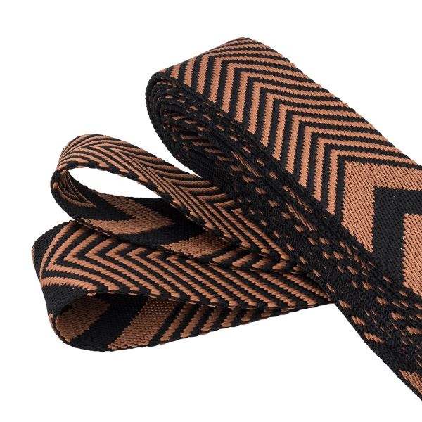 Стропа (ременная лента) 38 мм / 3 метра, [40 г/пог.м], с принтом 2-сторонняя, D169 коричневый/черный, 3Al354