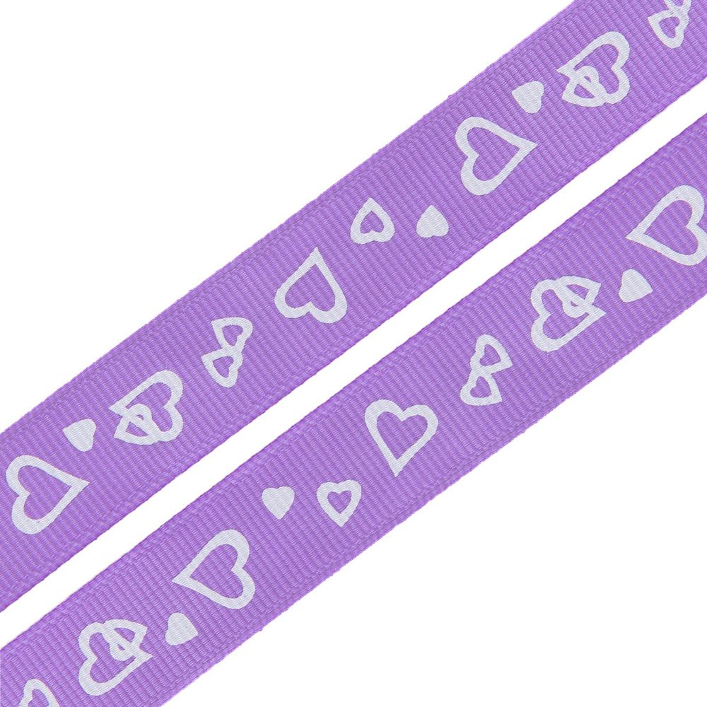 Лента репсовая (в рубчик) Сердечки, 15 мм, 3м, фиолетовый