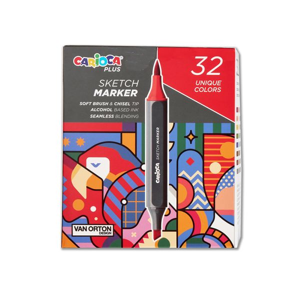 Набор скетч маркеров 2 мм, 32 цв. кисть/перо скошенное, Carioca Plus 45242