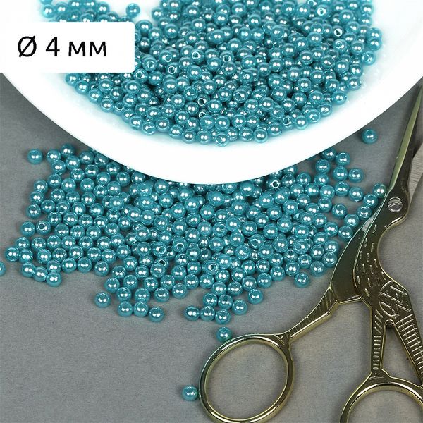 Бусины пластик (перламутр) ⌀4 мм, цв.099 яр.бирюзовый, уп.500г (15000 шт), Magic4Hobby