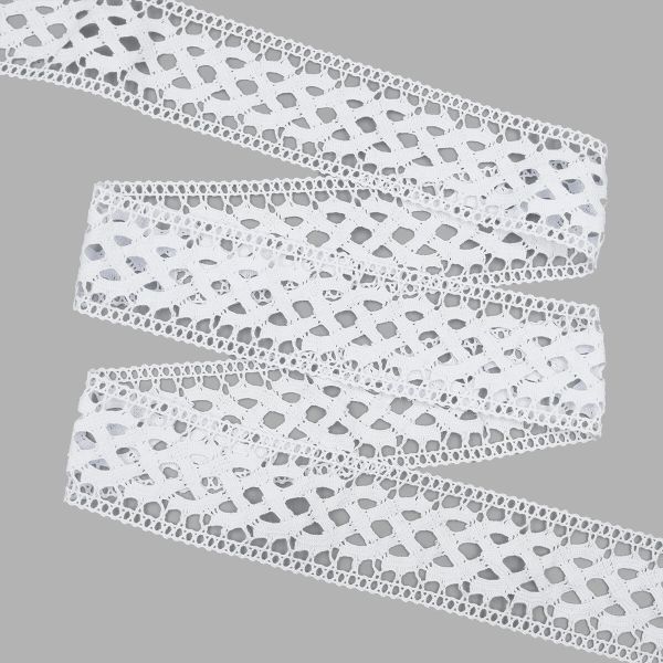 Кружево вязаное (тесьма) 60 мм / 25 м, бел, двухстороннее