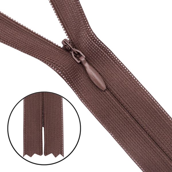 Молния потайная (скрытая) Т3 (3 мм) 1 зам., н/раз., 20 см, нейлон, F301 кофе, 10 шт