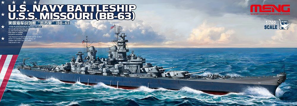 Модель сборная: линейный корабль, U.S. NAVY BATTLESHIP U.S.S. MISSOURI (BB-63) 1/700, Meng PS-004