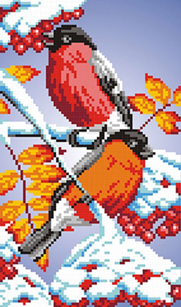 Набор для вышивания нитками МП Студия, Снегири 22х13 см