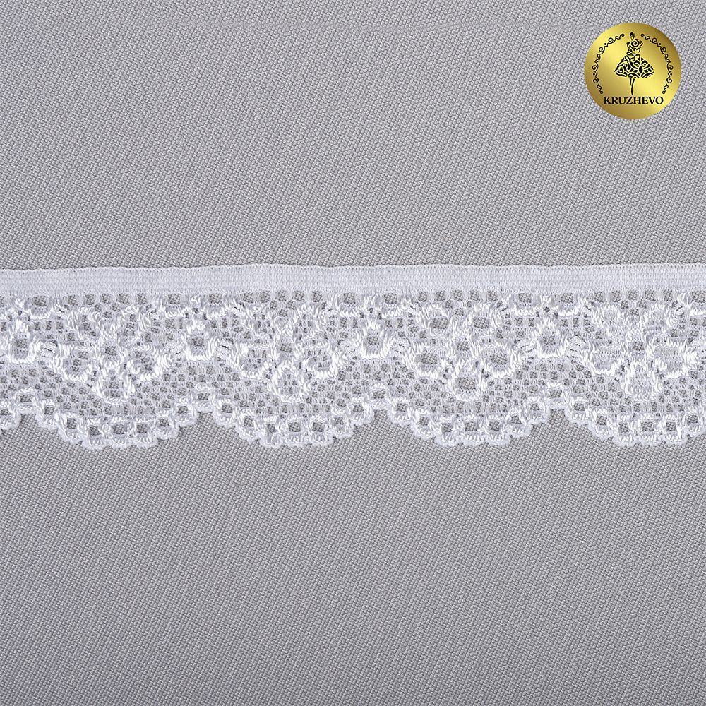 Кружево эластичное (стрейч) 25 мм, 8032, цв.01 белый уп.50м, Kruzhevo