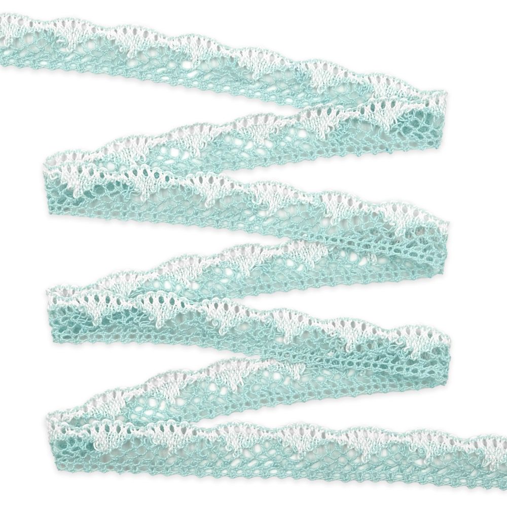Кружево вязаное (тесьма) хлопковое 28 мм / 25 метров, рис.28.01.021 (мятный/белый) С3749Г17