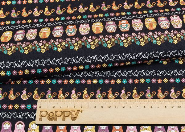 Ткань для пэчворка Peppy Крошки-матрешки, рулон 112 см / 5 метров, КМ-09 черный, Peppy