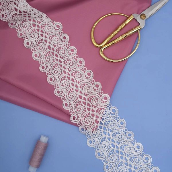 Кружево гипюр (плетёное) 75 мм / 13.7 метров, белый, 3AR1300