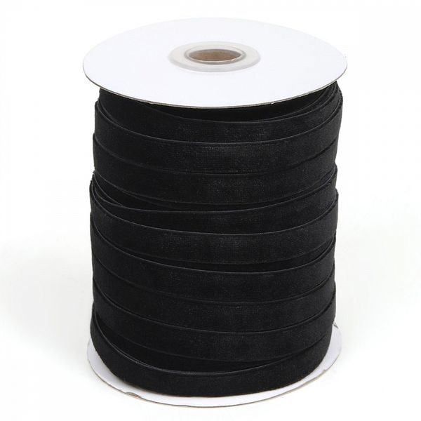 Лента бархатная (тесьма) эластичная 15.0 мм / 20±1 метров, нейлон, черный