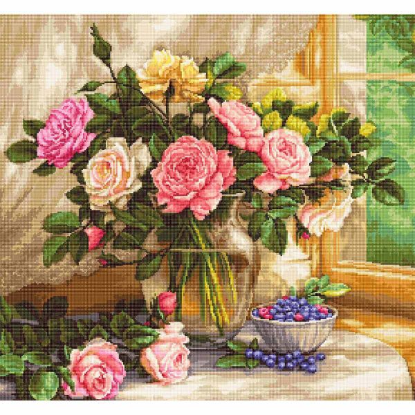 Набор для вышивания нитками Luca-S, Натюрморт с голубикой 41х38см