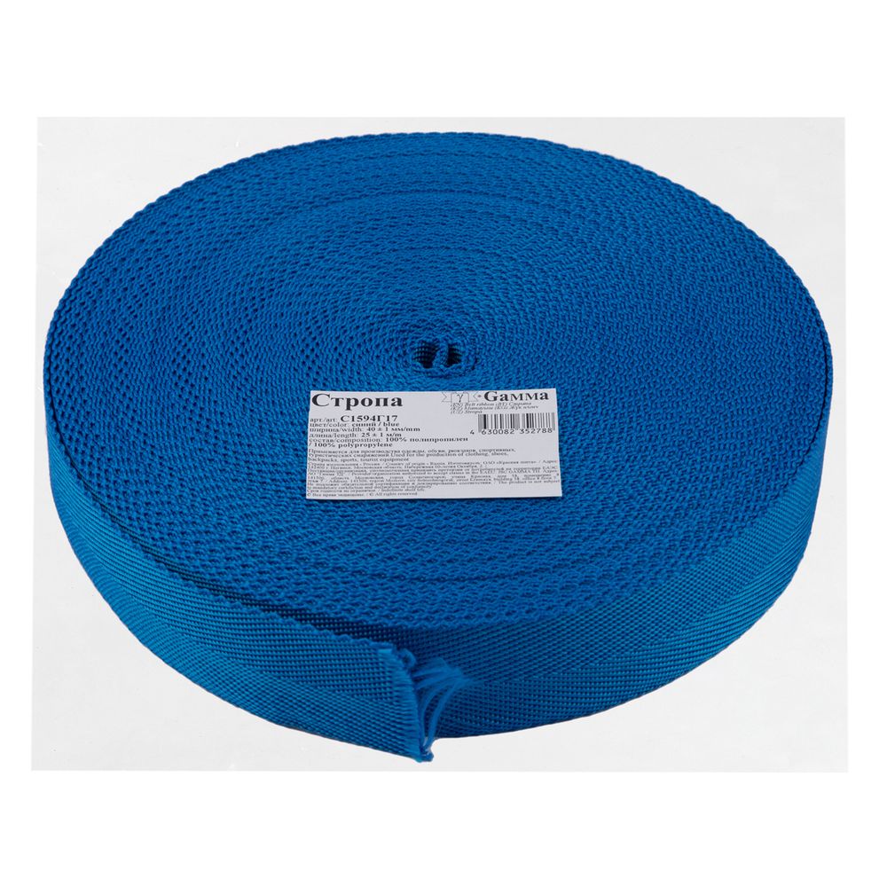Стропа (ременная лента) 40 мм / 25 метров, толщ. 1.44 мм, [14.4 г/пог.м], 100% п/п, рис. 3114, синий, Gamma С1594Г17