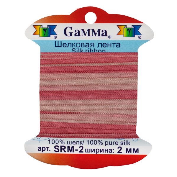Лента (тесьма) шелковая 2.0 мм / 9.1±0.5 метров, M129 т.розовый/розово-бежевый, Gamma SRM-2