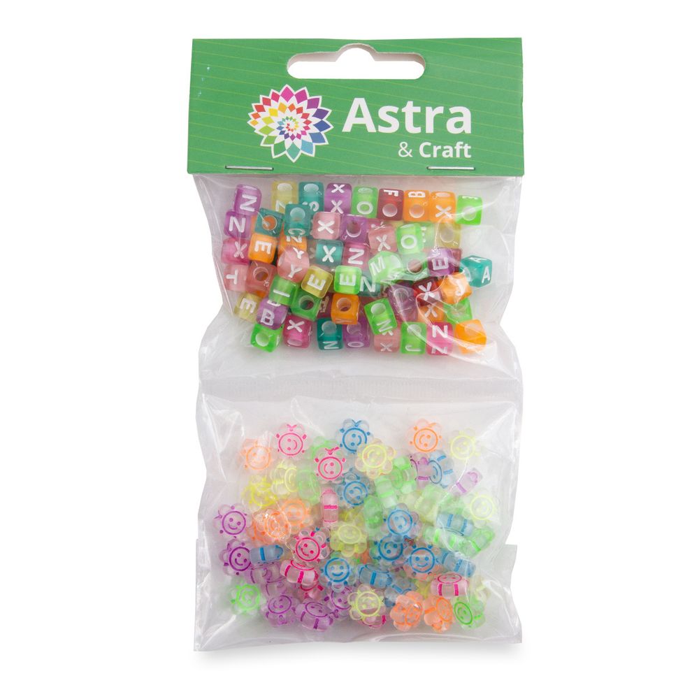 Бусины пластик набор буквы и смайлики, пластик, 2х20гр Astra&amp;Craft, CN2038-6591