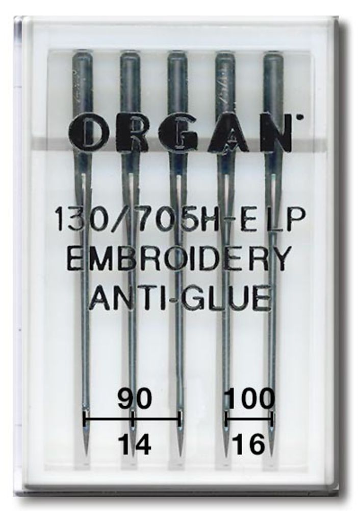Иглы для бытовых швейных машин Organ вышивальные anti-glue ассорти 5 шт, в пенале, 5117000 ассорти