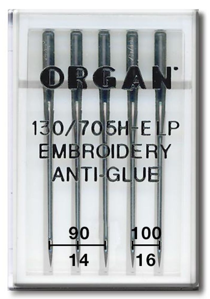 Иглы для бытовых швейных машин Organ вышивальные anti-glue ассорти, 5 шт, в пенале, 5117000 ассорти