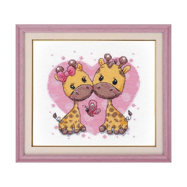 Набор для вышивания нитками Овен, Влюбленные жирафики 15х15см