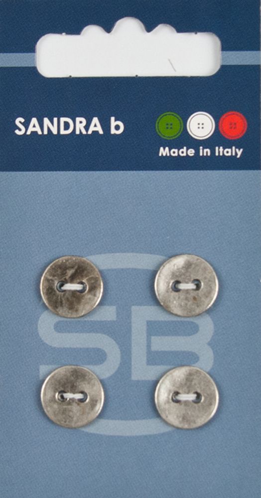 Пуговицы Sandra, 12, 5 мм, 4 шт, металл, серебряный