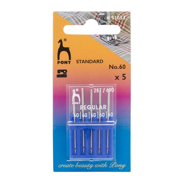 Иглы для промышленных швейных машин универсальные 287/690, №60 с круглой колбой, 5 шт, Pony, 51053