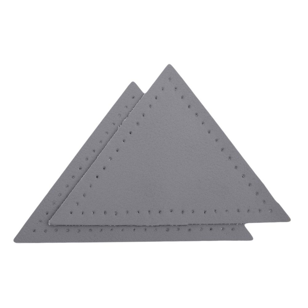Заплатки пришивные из кожи, треугольник равнобедр., стор. 8см, с перфорацией, 2 шт, 100% кожа, 07 серый, 9903