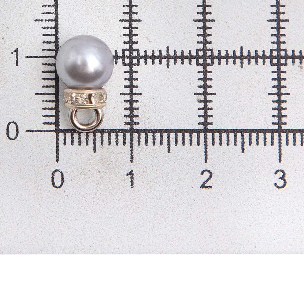 Пуговица-жемчужина 13L (8мм) на ножке со стразами, пластик (серый/серебро), 3AR094, 50 шт